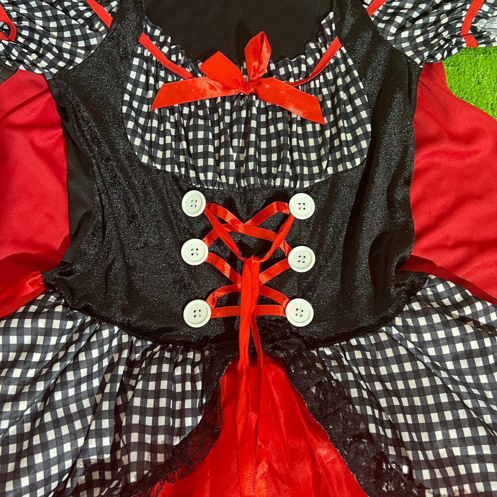Red Riding Hood Costume Womens M 8-10 Red Black Gingham Hooded Dress Adult - Picture 10 of 12